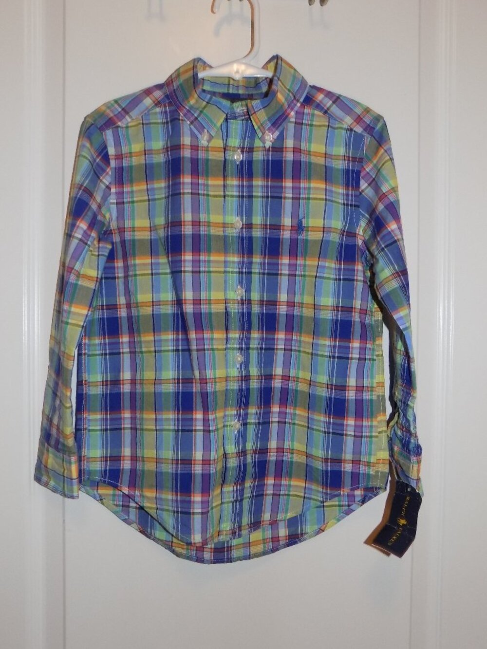 Polo RALPH LAUREN Buttondown Shirt 5 Blue Yellow Purple Plaid Boys NWT NEW
